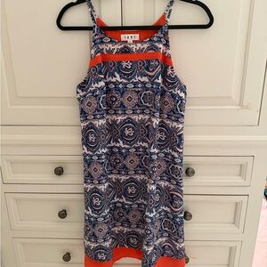 THML spaghetti Strap pullover Blue and Orange Patterned Dress small